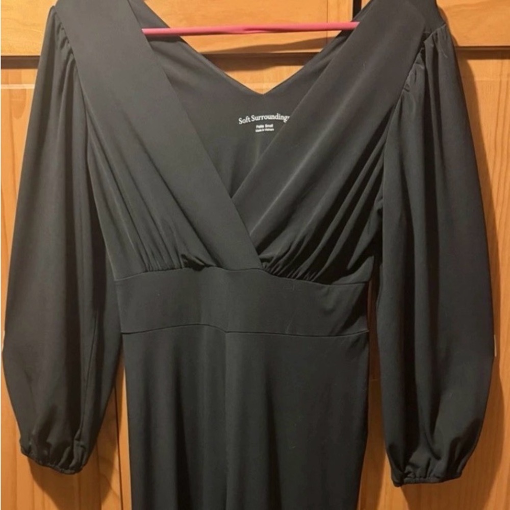 Soft Surroundings Classic Black Long Sleeve V-Neck Dress Jumpsuit
